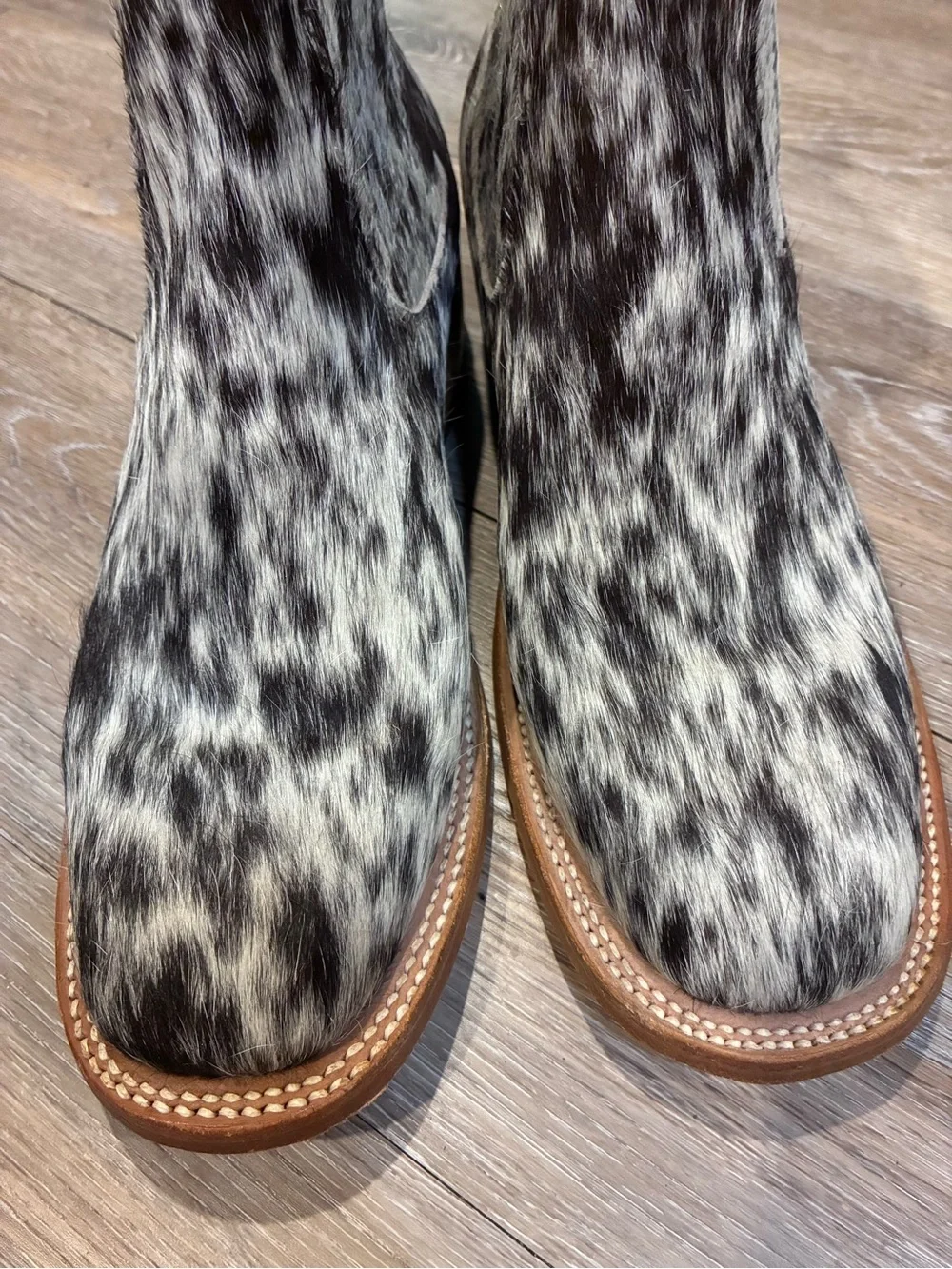 Women’s Black & White cow hide ankle boots